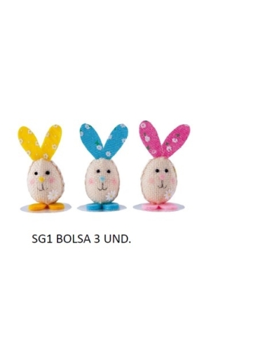 POLLITO BOLSA 3 HUEVOS CONEJO LUXE 8 CM SG1