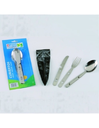 CUBIERTOS CAMPING INOX SET CUHARA + TENEDOR + CUCHILLO