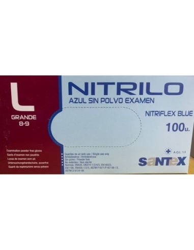 GUANTES NITRILO AZUL T/L PAQ 100 UN CAJA 1000 UN