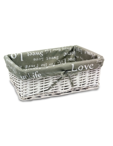 CESTA MIMBRE BLANCO FUNDA GRIS CON LETRAS 24X17X12 10535C