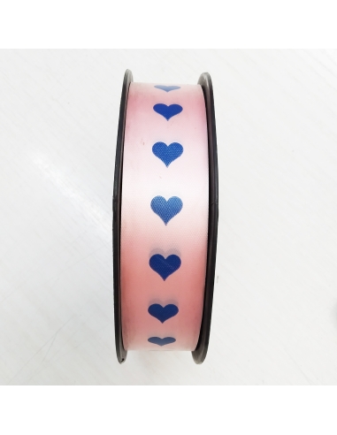 CINTA ROSA CON CORAZONES AZULES 3,5CMX100M