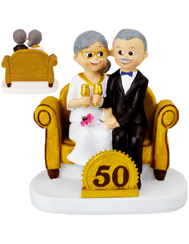 PAREJA NOVIOS 50  AÑOS SOFA Y COPAS DORADAS NO0119